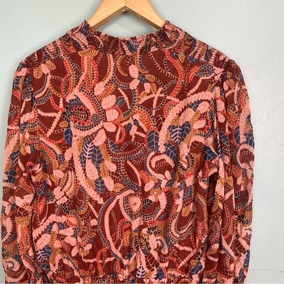 ALC Silvie Silk Mini Dress Ginger Combo Smocked Abstract Metallic Sz 12 - Picture 9 of 11